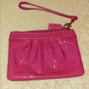COACH Mini Signature Logo CC Wristlet Pink Leather
